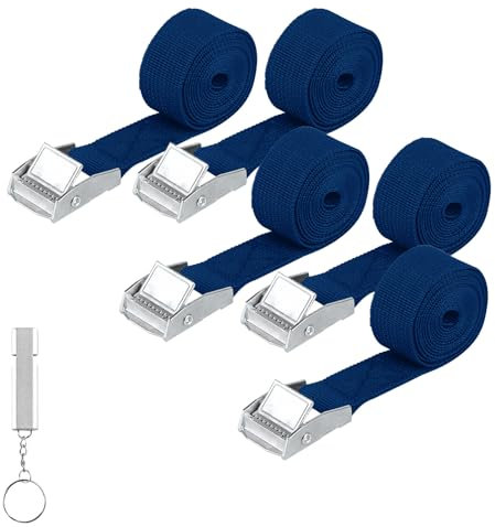 5 Pz Cinghie di Tensione, 1,5 M x 25 mm Cinghie a Cricchetto con Fibbia, Cinghie di Fissaggio a Cricchetto, Cinghia di Ancoraggio con Chiusura per Moto Auto Portabiciclette