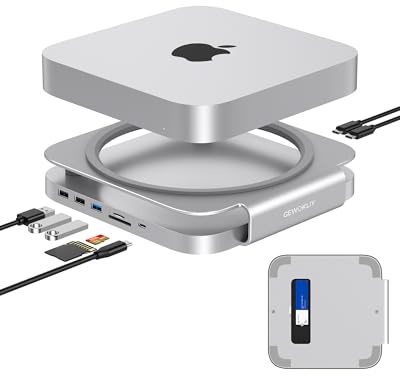 GEWOKLIY Base y soporte para Mac mini con carcasa SSD NVMe/SATA M.2, conector USB-A/C, lector de tarjetas TF/SD, compatible con Mac M1/M2.
