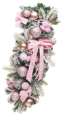 Festliche Treppendekoration mit Beleuchtung, Weihnachtskranz für Zuhause, ROSA