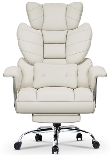 Racingreat Sedia da Ufficio Ergonomica, Poltrona Ufficio Regolabile in Altezza,Sedie Scrivania Con Poggiapiedi Telescopico, Supporto Lombare, Schienale Regolabile, Portata 159Kg, Pelle PU,Bianco