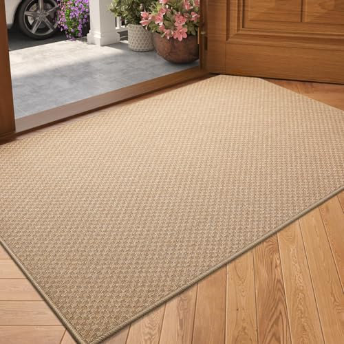 COLOR&GEOMETRY Large Door Matts Indoor 81 x 122 cm, Thin Indoor Door Mats Non Slip, Absorbent Dirt Trapper Easy Clean Doormats Inside, Khaki (Rolled-up NO Creases)