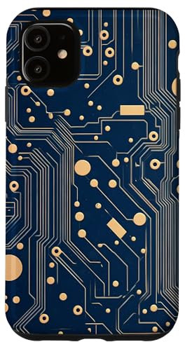 Coque pour iPhone 11 Carte mère bleue vintage à pois avec circuit amusant
