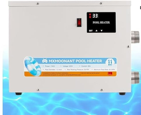 Mxmoonant Riscaldatore per Piscina 11KW 220V, termostato per Acqua Vasca idromassaggio 25~50℃, con Touch Screen per Piscine Fuori Terra e interrate, Spa, vasche da Bagno