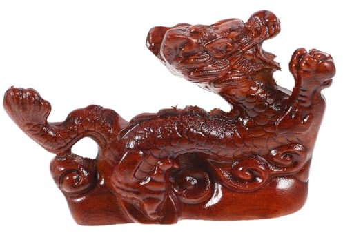 GARVALON Holz Drachenfigur Tischdekoration Handgefertigte Drachenstatue Kompakte Holzskulptur Für Wohnzimmer Und Schreibtisch