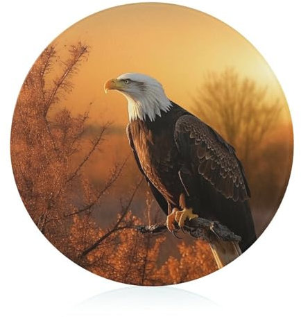 Golden Sunset Weißkopfseeadler Schneidebrett für Küche, rundes Muster, Schneideblock aus gehärtetem Glas, rutschfestes Glasschneidebrett, personalisierte Schnittmatten für Zuhause