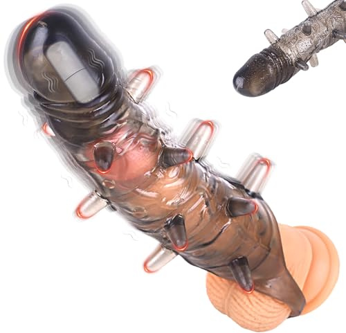 BDSMYEE - Funda para alargamiento de pene de 6 cm, con vibrador y partículas de masaje, juguete sexual para alargamiento de pene a partir de los 18 años, ideal para parejas (Negro translúcido)