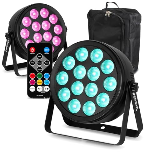 BeamZ BCC145 LED Flat Par Can Stage Wash Lights Pair, RGBW Colour Mixing, Compact DJ Lighting, Event & Venue Uplighting, Includes GearSak Equipment Bag Set
