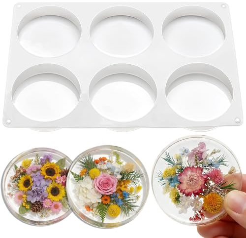 Extra Deep Silicone Resin Molds, 6 Cavity Round Coaster Tray Moulds