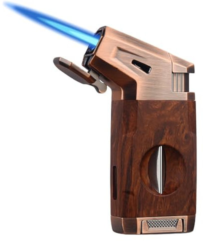 LEKEFETO Accendino per sigari con taglierino, ricaricabile, funzione a 360° e sistema di sicurezza (noce) – con taglierina a V e accensione a pressione (senza gas)