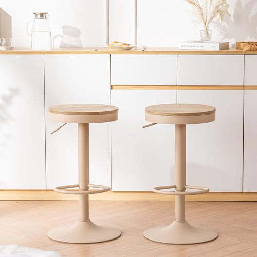 YOUNIKE Barhocker 2er Set Holz Barstuhl Höhenverstellbar Schwenkbar Tresenhocker Küchenhocker Höhe Barstühle mit Fußstütze für Bar Küche, Drehhocker aus Massivholz Metall, Kaki Rosa