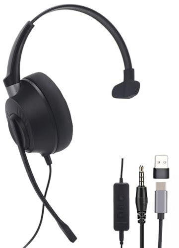 XUMIUZIY Auriculares C USB C con Mic para PC, USB y 3.5 Mm, Auriculares Mono en el Oído para Llamadas y Música, Micrófono de Cancelación de Ruido con Control en Línea para Computadora,