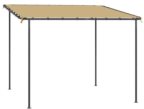 Erommy 3x3m Canopy Gazebo,Wall Mounted Pergola,Charcoal Carbon Steel Frame with Waterproof Fabric Roof,Windproof Rope,Sun & Rain Protection,for Outdoor Patio Garden Backyard,Beige