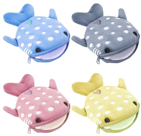 HTTDSLF 4 Piezas Monedero de Tiburón, Monedero Personalizado, Pequeño Monedero de Dibujos Animados, Lindo Monedero Pequeño con Cremallera, para Auriculares y Objetos Pequeños