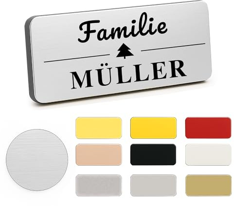 XMHome Plaque de porte XL personnalisée – Nom & symbole – Pour boîte aux lettres, porte ou sonnette – Utilisable en plaque de bureau – Gravure laser – Made in Germany