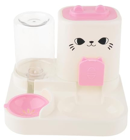 Fonowx Distributeur Automatique de Croquettes et d'eau pour Chats Chiens en PP Facile à Remplir et Nettoyer Capacité 1800ML Nourriture 800ML Eau Conception, Rose