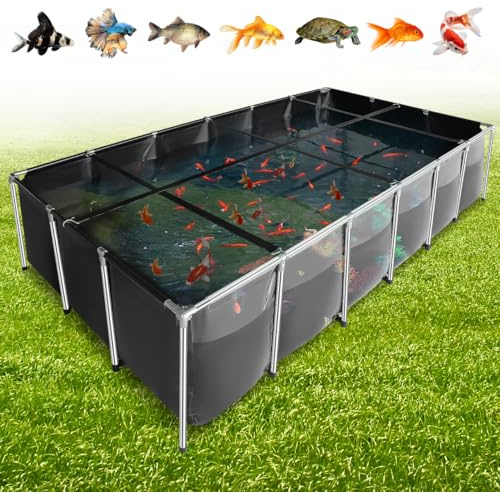 Hemobllo Above Ground Pool with Clear Viewing Panel and Drain Valve, 750 Gal Canvas Fish Pond for Outside Rectangular Goldfish Tank with Stainless Steel Frame for Backyard Breeding Koi Outdoor - Black