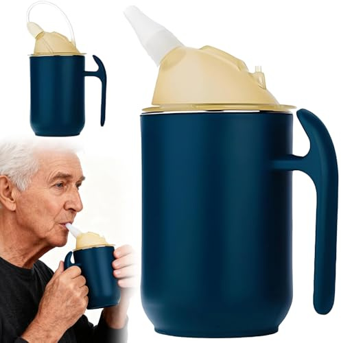 3-in-1 Schnabeltasse Senioren, 400 ML Schnabelbecher Senioren, Auslaufsichere Erwachsenen Schnabelbecher mit Je Zwei Deckeln und Stroh Für Seniorens Patient Mutterschaft Das Krankenhaus Zu Hause