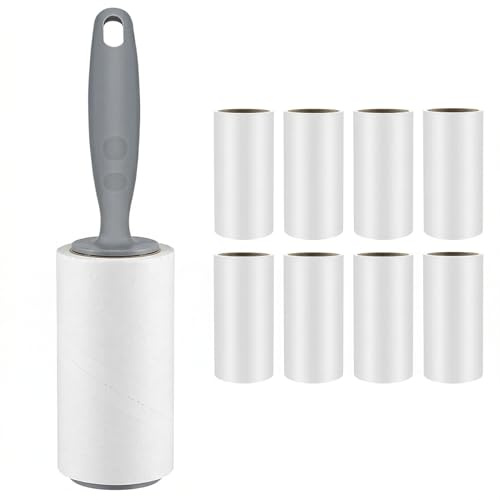 Rullo Togli Peli Animali 8 Rotoli – Vexillic Set Levapelucchi Adesivo con 1 Manico Ergonomico – 60 Fogli per Rotolo, Ideale per Peli di Gatto, Cane, Capelli e Vestiti