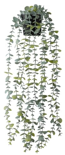 Hängepflanze Künstlich Eukalyptus, 55cm Kunstpflanze Hängend wie echt Eukalyptus für deko, Künstliche Hängepflanzen im Topf zur Dekoration von Wänden Fensterbänken Möbeln Innen- und Außenbereichen