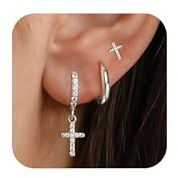 XIXINI Silver Cross Earrings for Women, Cute Earrings Stack Silver Small Huggie Hoop Earrings Dainty Small Hoop Earrings Set Hypoallergenic Cute Jewelry for Women