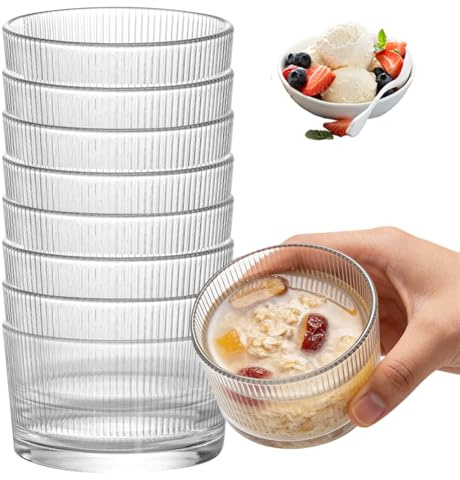 YNNHUDEEP 8 Stück Set Dessertschalen 200ml Salatschälchen,Eisschalen Transparente Kleine Glasschälchen,Dessertgläser Glas Eisbecher Stapelbare für Dessert, Dip & Salat – Spülmaschinenfest