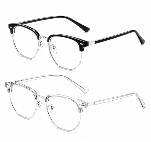 GMHLLES 2 Pcs Blue Light Glasses, Computer Eyeglasses for Men and Women - Eye Strain, Headache, UV Glare Protection, Clear Non-Prescription Fake Eyeglasses for Computer Screen, Gaming, and TV