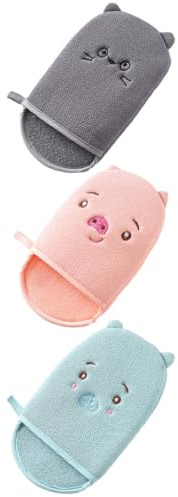CTIRCHIU 3pcs Bath Body Cleaning Gloves Cartoon Shower Wipes with Exfoliating Bath Mitts in Grey, Blue, and Pink – Soft Bathroom Shower Accessories for Gentle Body Scrubbing