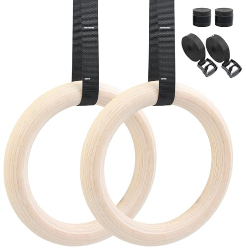 MaxEarn gymnastikringar trä gymnastikringar ringar ringar gymnastik för fitness med höghållfasta nylonband med snabbspänne justerbara
