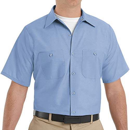 Red Kap Men's Standard Industrial Work Shirt, Regular Fit, Short Sleeve, Light Blue, X-Large