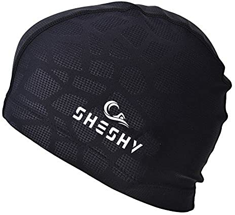 SHESHY Badekappe Schwimmkappe, Schwimmhaube, Badekappe, Flexible Kappe Wasserdicht Feuchtigkeitsbeständige Badehut Nylon Spandex Stoff Baumwolle & PU-Faser Badekappe für Erwachsene Männer(Schwarz)