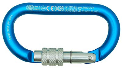 Kong. Oval Alu Classic Screw Sleeve. Moschettone in Alluminio con Ghiera a Vite. Compatibile con Bloccanti e Carrucole. Keylock Anti-Impiglio. Certificato EN 362/B, 12275/B. Peso 65g. Turchese/Lucido