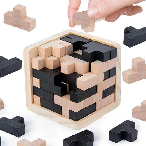 MINGZE Holzpuzzles Denkaufgabe Spielzeug 54 T-förmigen Blöcke Geometrische Intelligenz Spiel Sphere Puzzles Für Erwachsene/Kinder
