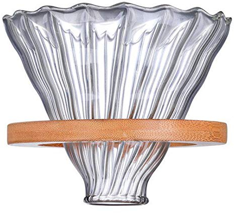 TAMUME Vidrio Filtros de Café Reutilizable con Soporte de Madera (Marrón Claro)