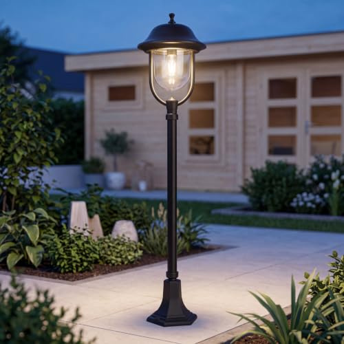 Licht-Erlebnisse Wegeleuchte Außen aus Aluguss schwarz IP43 H:117cm rustikal E27 bis 60W für Hof Garten Wegeleuchte Weglampe Außenleuchte Außenlampe Stehleuchte