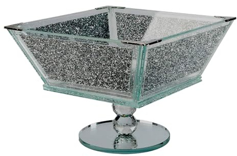 Amazing Gift Crushed Diamond Crystal Fruit Bowl, Glamorous Chrome Finish Glass, Sparkling Bling Kitchen Storage, Home Decor, 22 x 22 x 25 cm