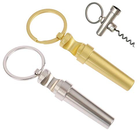 2PCS alliage de zinc 3 en 1 décapsuleur porte-clés voyage en plein air portable mini ouvre-vin en liège petit ouvre-canette de bière tire-bouchon en bois porte-clés outils de cuisine multifonctionnels