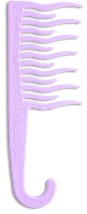 XO Curls Shower detangling hair comb, Wide tooth comb, Comb with hook for easy hanging in shower, Gentle on Scalp, Hair comb for with curly & wavy hair (Lavender)