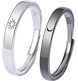 SONGK Moda Semplice Apertura Sole Luna Anello Minimalista Colore Argento Sole Luna Anello Regolabile per Uomo Donna Coppia Gioielli di Fidanzamento