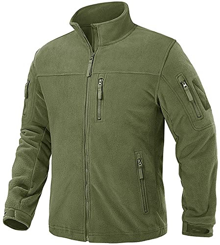 TACVASEN Men's Jackets Fleece Work Jackets Winter Outdoor Jacket Windproof Fleece Jacket Stand Up Collar Army Green