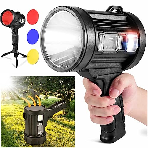 Super Bright Led Rechargeable Torch, 100000 Lumens Super Bright Spotlight, Long Range Searchlight, Solar Powered Rechargeable Torch, Suitable for Outdoor Emergency, Camping, Fishing, Hunting