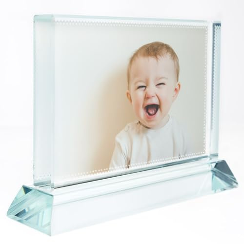 Ocadeau Marco de Cristal Grueso con Foto Impresa - Marco de Cristal Rectangular Personalizado con Soporte de Cristal - Placa de Cristal Rectangular Personalizable