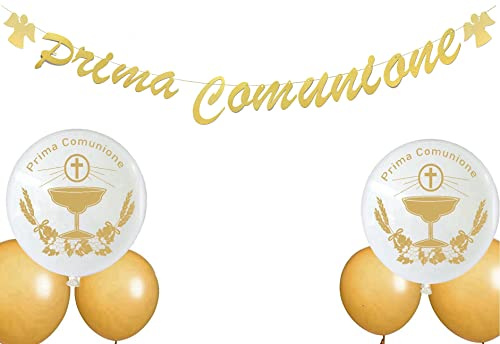 Girlande zur Erstkommunion + 6 Luftballons Kommunion Wimpel Dekoration Party Banner Dekoration für Kommunion Konfirmation Taufe