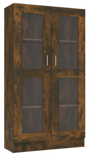 vidaXL Armoire à Vitrine Étagère à Livres Support à Livres Meuble de Rangement Salon Intérieur Chêne Fumé 82,5x30,5x115 cm Bois d'Ingénierie