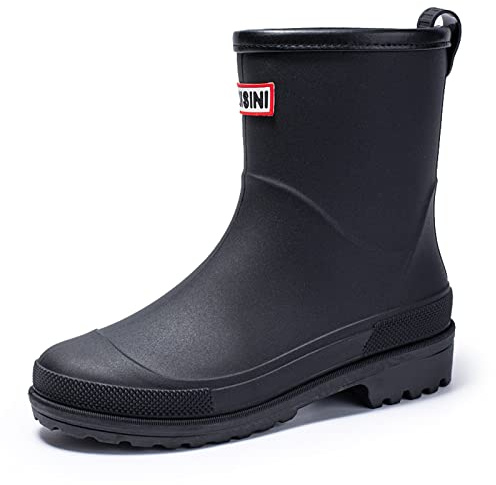 Nutropa Mid Calf Rain Boots for Women,Waterproof Garden Shoes Anti-Slip Rainboots,Outdoor Work Rain Shoes,200 Black 8 Women
