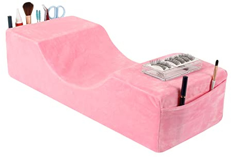 Toymay Cómodo cojín Cervical para extensión de pestañas, cojín de Contorno para el Cuello de Espuma viscoelástica, Apoyo al Dormir, cojín Cervical con Funda extraíble de Terciopelo Rosa