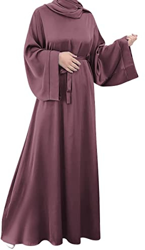 OBEEII Muslimisches Gebetskleid für Damen Elegant Cocktail Maxikleid - Muslim Kaftan Damen Ärmel des Bischofs Kleid Gebetskleidung für Frauen Violett02 L