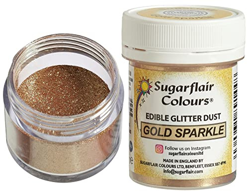 Sugarflair Edible Lustre Labensmittelfarbe Pulver, Gold Sparkle, 10 g | Essbares Glanzpulver für Torten, Cupcakes, Fondant, Marzipan, Schokolade und Royal Icing, Feines Pulver mit intensivem Glanz