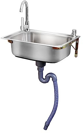 Bac simple Évier Inox Avec Robinet,Mural Éviers de Cuisine D'évier de Restaurant Commercial Évier Cuisine Avec Support,Pour Restaurants, Salle de Bain,Facile à Nettoyer (38x33cm)