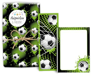 Mitgebsel-Set 6 Geschenkpapierbögen + 6 Lesezeichen + 6 Mini-Notizblöcken + 6 Aufkleber für Jungen Gastgeschenke für Kinder Jungsgeburtstag Fußball Fussball Motto-Party Giveaways