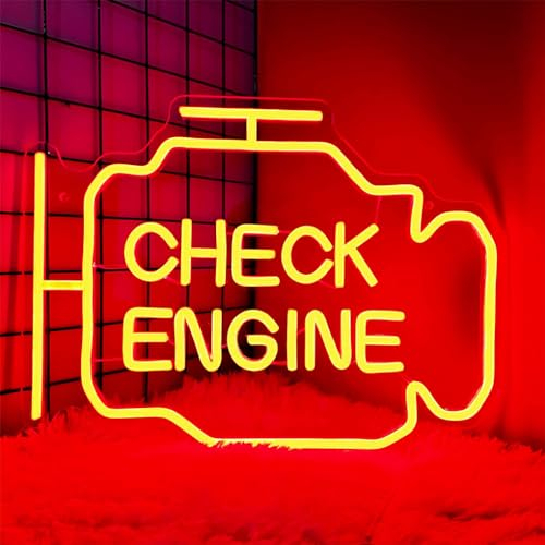 rongweiwang Acryl Check Engine Leuchtreklamen Schild Check Engine Neon Motor Leuchtreklame Personalisierte LED Neon Garage Schilder Einfache Installation, Gelb
